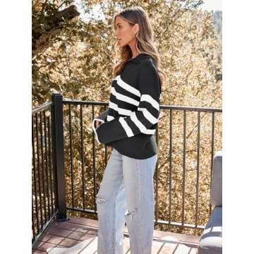 Trendy LILLUSORY Striped Oversized V Neck Sweater