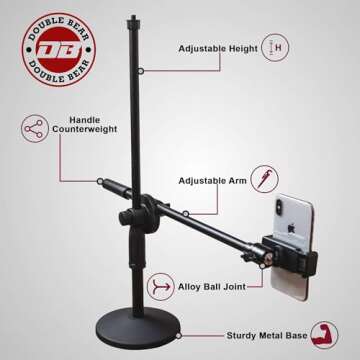 Double Bear Overhead Phone Stand – Phone Mount for Filming, Crafting, Baking, Drawings, Recording, Tiktok, Mukbang – Design for Various Purposes