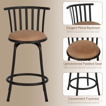 Rustic Elegance Swivel Barstools Set for Kitchen & Pub