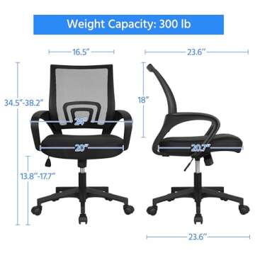 Yaheetech Office Chair Ergonomic Computer Chair Mid Back Adjustable Desk Chair with Lumbar Support Armrest, Swivel Rolling Mesh Task Gaming Chair for Home Office Work Study, Black