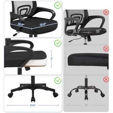Yaheetech Office Chair Ergonomic Computer Chair Mid Back Adjustable Desk Chair with Lumbar Support Armrest, Swivel Rolling Mesh Task Gaming Chair for Home Office Work Study, Black