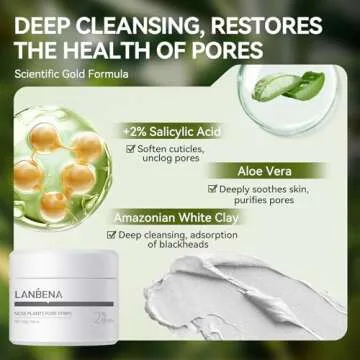 LANBENA Blackhead Remover Strips with 2% Salicylic Acid, Amazonian White Clay, Deep Cleansing Nose Pore Strips, Black Head Remover Strip for Face, 2.0 Upgraded Nose Strips