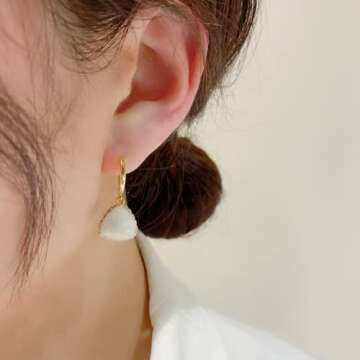 Sonateomber White Pearl Ball Drop Dangle Gold Hoop Huggie Earrings for Women Small Cute Ab Marble Tr...