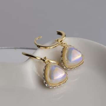 Sonateomber White Pearl Ball Drop Dangle Gold Hoop Huggie Earrings for Women Small Cute Ab Marble Triangle Earing Dangling Hypoallergenic Prom Fashion Jewelry Gift