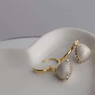 Sonateomber White Pearl Ball Drop Dangle Gold Hoop Huggie Earrings for Women Small Cute Ab Marble Triangle Earing Dangling Hypoallergenic Prom Fashion Jewelry Gift