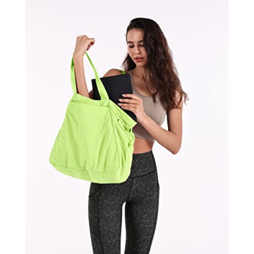 ODODOS 18L Side-Cinch Shopper Bags Lightweight Shoulder Bag Tote Handbag for Shopping Workout Beach Travel, Lime Punch
