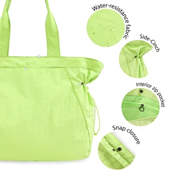 ODODOS 18L Side-Cinch Shopper Bags Lightweight Shoulder Bag Tote Handbag for Shopping Workout Beach Travel, Lime Punch