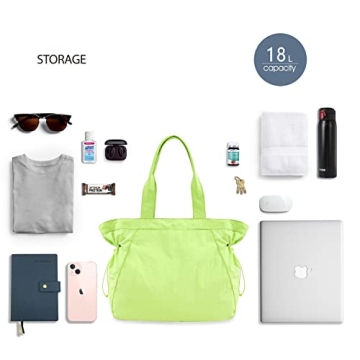 ODODOS 18L Side-Cinch Shopper Bags Lightweight Shoulder Bag Tote Handbag for Shopping Workout Beach Travel, Lime Punch