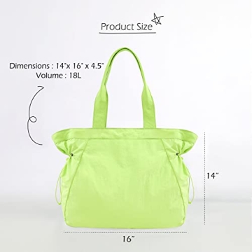 ODODOS 18L Side-Cinch Shopper Bags Lightweight Shoulder Bag Tote Handbag for Shopping Workout Beach Travel, Lime Punch
