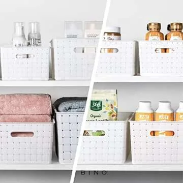 BINO Plastic Basket, Medium - White, Rectangular Cabinet Organizer, Multi-Use Storage Basket, Drawer and Cabinet-Friendly, Durable and Portable, Space Efficiency, Stock Management