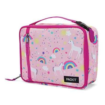 PackIt Freezable Classic Lunch Box, Unicorn Sky Pink, Built with EcoFreeze Technology, Collapsible, ...