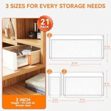 Criusia 21 Pack Large Clear Plastic Drawer Organizer Trays | BPA-Free Acrylic Organizer Bins for Lar...