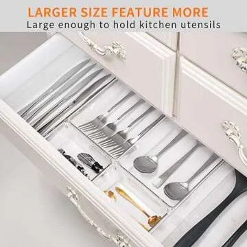 Criusia 21 Pack Large Clear Plastic Drawer Organizer Trays | BPA-Free Acrylic Organizer Bins for Large Kitchen Utensils, Bathroom, Makeup, Jewelries, Office Desk, School Supplies, Perfume