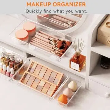 Criusia 21 Pack Large Clear Plastic Drawer Organizer Trays | BPA-Free Acrylic Organizer Bins for Large Kitchen Utensils, Bathroom, Makeup, Jewelries, Office Desk, School Supplies, Perfume