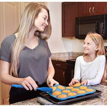 Baking & Beyond Premium Silicone Muffin Pan - Non Stick Silicone Cupcake Pan - 12 Cup Muffin Tray, 24 Cups Mini Cupcakes Pans - Silicon Muffin Molds - Silicone Baking Set - 2 Spatulas - Recipe E-book