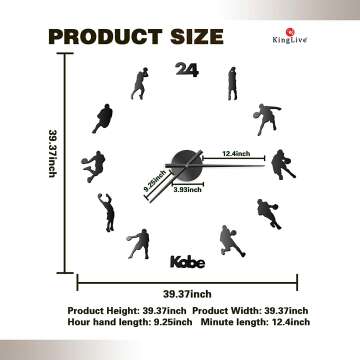 Modern Kobe Basketball Wall Clock 3D Home Decor