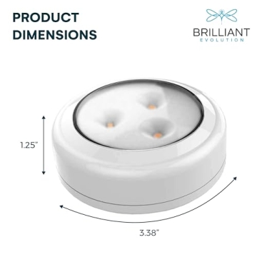 Brilliant Evolution LED Puck Light | Wireless LED Under Cabinet Lighting | Under Counter Lights for Kitchen | Battery Operated Lights | Under Cabinet Light (6 pack with batteries (White))