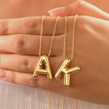 BAYLAY Bubble Letter Necklace in Gold with Initials