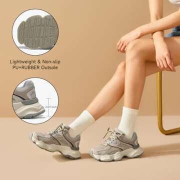 BEAU TODAY Chunky Platform Sneakers for Women in Apricot