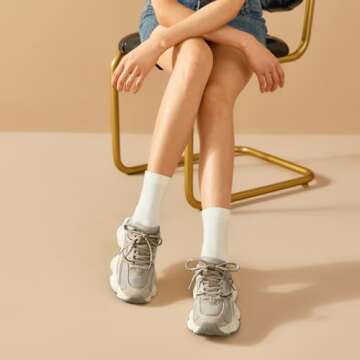 BEAU TODAY Chunky Platform Sneakers for Women in Apricot