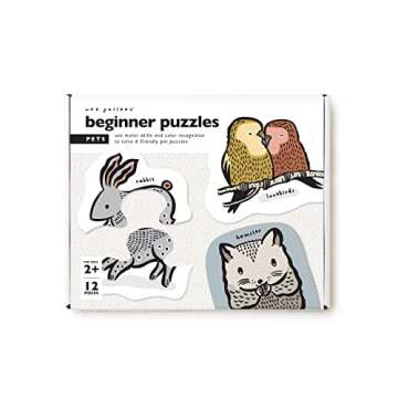 Wee Gallery Pets Beginner Puzzle Set - Jigsaw Puzzles for Toddlers - Sensory Toys Promoting Cognitive & Motor Development - Sustainable Learning Toys for Toddler, Young Kids (12 Pieces, 6 Puzzles)