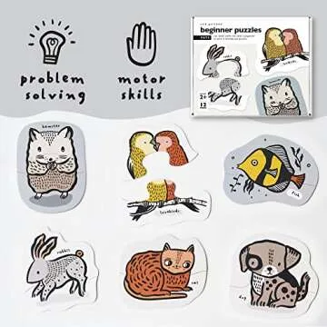 Wee Gallery Pets Beginner Puzzle Set - Jigsaw Puzzles for Toddlers - Sensory Toys Promoting Cognitive & Motor Development - Sustainable Learning Toys for Toddler, Young Kids (12 Pieces, 6 Puzzles)