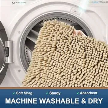 Smiry Bathroom Rugs Sets 2 Piece, Soft Absorbent Chenille Machine Washable Non Slip Shaggy Bath Rug Set for Tub, Shower, and Floor (30x20+24x16, Beige)