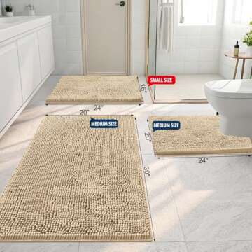 Smiry Bathroom Rugs Sets 2 Piece, Soft Absorbent Chenille Machine Washable Non Slip Shaggy Bath Rug Set for Tub, Shower, and Floor (30x20+24x16, Beige)