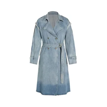 CIDER Trench Coat Women Denim Long Sleeve Jean Jackets Double-Breasted Fall Outfits: Denim, S