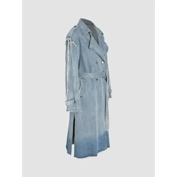 CIDER Trench Coat Women Denim Long Sleeve Jean Jackets Double-Breasted Fall Outfits: Denim, S