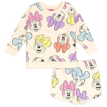 Disney Minnie Mouse Infant Baby Girls French Terry Sweatshirt and Shorts Set - Adorable Outfit for 1...