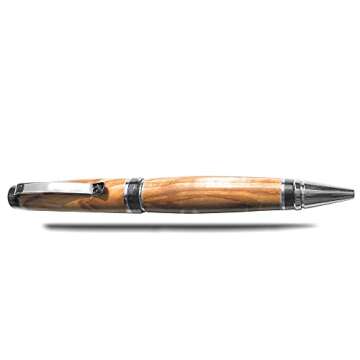 Bendecidos Hand Crafted Royal Ballpoint Luxury Pen | Holy Land Olive Wood With Black Titanium Fine Writing Instrument | Elegant Writing Pen With Wooden Gift Box