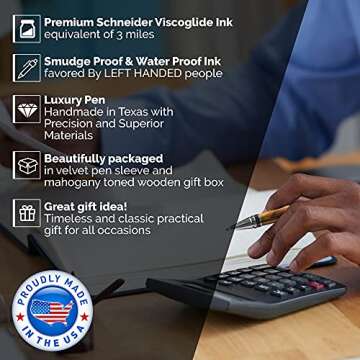 Bendecidos Hand Crafted Royal Ballpoint Luxury Pen | Holy Land Olive Wood With Black Titanium Fine Writing Instrument | Elegant Writing Pen With Wooden Gift Box