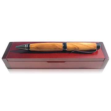 Bendecidos Hand Crafted Royal Ballpoint Luxury Pen | Holy Land Olive Wood With Black Titanium Fine Writing Instrument | Elegant Writing Pen With Wooden Gift Box