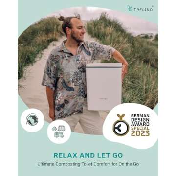 TRELINO Composting Toilet Evo L White | Portable Toilet for Camping & Outdoor | Odorless | 2X 2.6 ga...