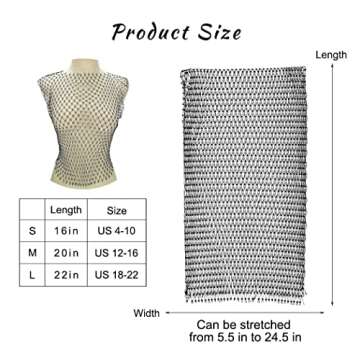 DRESBE Rhinestone Mesh Body Chains Hollow Tank Tops Bikini Crop Top New Year Eve Party Body Jewelry Accessories for Women (Black-O Neck-S)