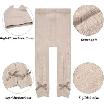 Baby Toddler Girls Cable knit Tights with Bows Cute Cotton Footless Leggings Pants Stocking Panties ...