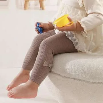 Baby Toddler Girls Cable knit Tights with Bows Cute Cotton Footless Leggings Pants Stocking Panties 1-2Years Kids