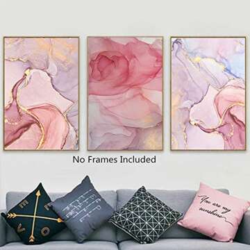 Modern Abstract Marbled Pink Art Prints Beautiful Colorful Golden Petals Ink Canvas Painting Wall Art Scandinavian Decoration Picture 11"x17" Unframed Set of 4 Prints