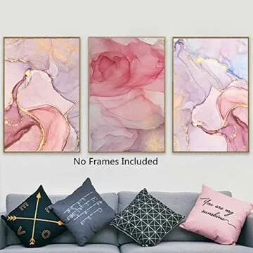 Modern Abstract Marbled Pink Art Prints Beautiful Colorful Golden Petals Ink Canvas Painting Wall Art Scandinavian Decoration Picture 11"x17" Unframed Set of 4 Prints
