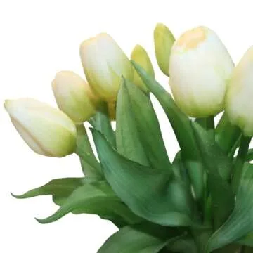 15pcs Artificial Tulips Flowers, Fake Tulips Real Touch, Faux Latex Tulips Bouquets, for Party Wedding Home Room Decoration (White)