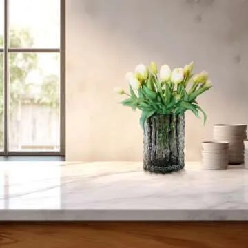 15pcs Artificial Tulips Flowers, Fake Tulips Real Touch, Faux Latex Tulips Bouquets, for Party Wedding Home Room Decoration (White)