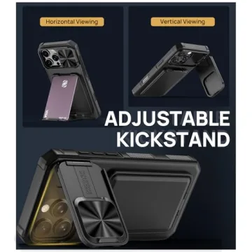 SSLOTSCASE for iPhone 16 Pro Max Case with Card Holder & Kickstand & Slide Camera Lens Cover, Silicone Edge Protection Rugged Heavy Duty Phone Case Cover for iPhone 16 Pro Max 6.9'' 5G, Black