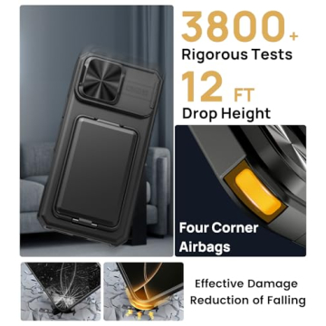 SSLOTSCASE for iPhone 16 Pro Max Case with Card Holder & Kickstand & Slide Camera Lens Cover, Silicone Edge Protection Rugged Heavy Duty Phone Case Cover for iPhone 16 Pro Max 6.9'' 5G, Black