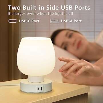 Touch Bedside Lamp Set with Charging Ports and Dimmable Lighting