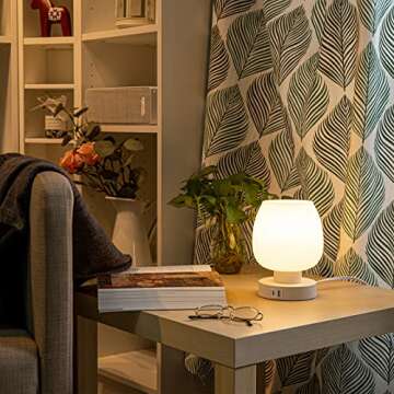 Touch Bedside Lamp Set with Charging Ports and Dimmable Lighting