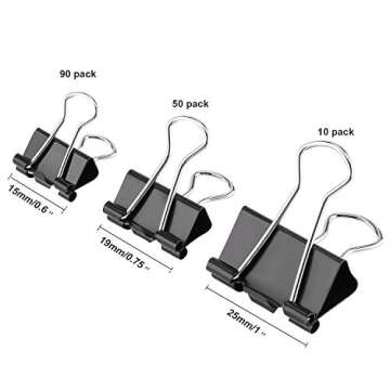 TecUnite 150 Pcs Binder Clips Assorted Sizes Black Paper Clamps Clips Large Medium Small Clips Offic...