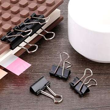 TecUnite 150 Pcs Binder Clips Assorted Sizes Black Paper Clamps Clips Large Medium Small Clips Office Supplies
