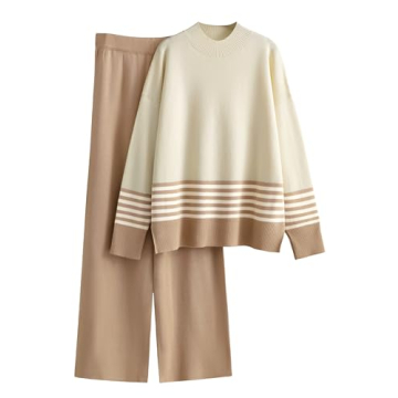 Tanming Women's Lounge Sets: Cozy 2 Piece Knitted Pullover & Wide Leg Pants