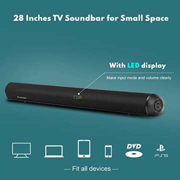 Wohome Soundbar for TV - 28-Inch Sound Bar with HDMI-ARC, Bluetooth, LED Display, Optical, USB, and AUX Inputs - 80W, 4 Speakers, Surround Sound Home Theater System